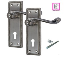 DOOR HANDLES SATIN CLASSIC GEORGIAN ROPE EDGE SCROLL LEVER MORTICE LATCH LOCK