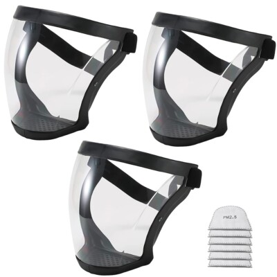 3x Anti-fog Shield Safety Full Face Super Protective Head Cover Transparent Mask