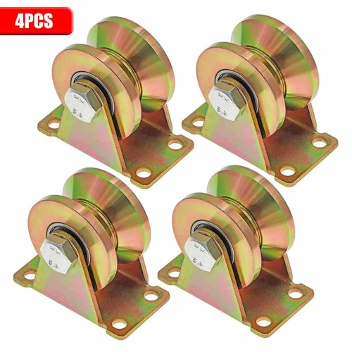 4x Steel V-Groove Track Wheel 50mm Heavy Duty Sliding Gate Roller With Bracket - Picture 1 of 8