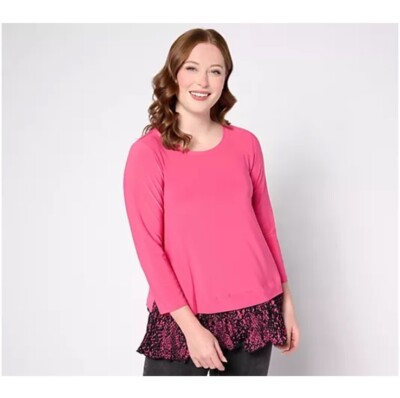 Attitudes By Renee Knit Top Pleated Godet Peplum Size M Lipstick Pink A627427 