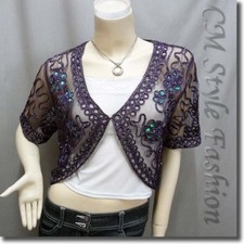 Sequined Embroidery Shrug Glam Bolero Top Purple M