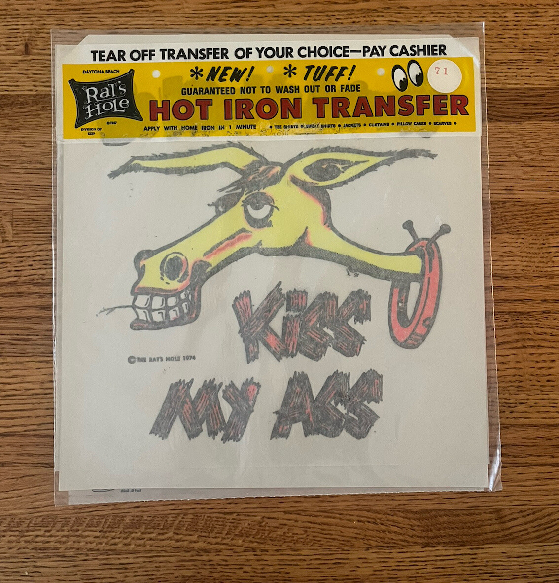 Onizbar 【KISS my ass】 Vintage “Kiss My Ass” Iron On Transfer DAYGLO Rat's Hole - SEALED