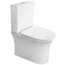 Close Coupled Rimless Open Back Toilet, Cistern & Seat - White Ceramic
