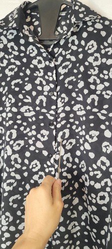Zara Black Sheer Button Up Animal Print Long Sleeve Top Sz M - Picture 7 of 8