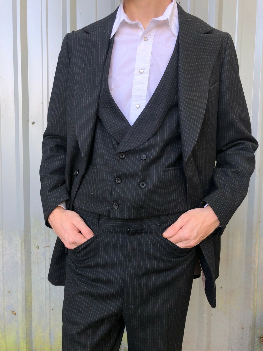VTG 1960s 3 Piece Suit, Pinstripe Wool, Tall & Lanky, Pants 34 x