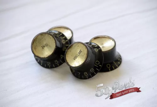 AGED RELIC GIBSON REFLECTOR KNOBS BLACK/GOLD US SIZE 59 PARTS SET OF 4