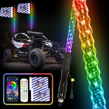 Pair 4ft Rgb Led Whip Lights Spiral Antenna Wflag Remote App For Utv Atv Rzr