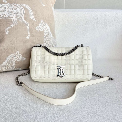 BURBERRY Lola Small  White  Quilted Crossbody Bag Gold Chain