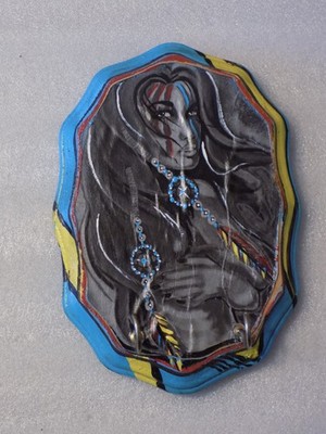 Hand Painted Naked Native American Navajo Wall Wood Plaque With 2 Hooks Decor