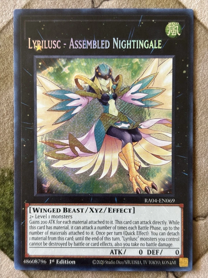 YuGiOh LYRILUSC- ASSEMBLED NIGHTINGALE **Misprint** Secret Rare RA04-EN069 - Image 2 of 3