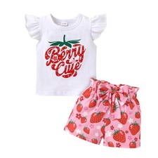 Toddler Baby Girl Clothes Ruffle Short Sleeves T-Shirt Tops and Shorts Set Cu...