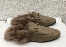 GUCCI EU 37 US 7 D49 Princetown Jordaan Fur Mule Horsebit Loafer Tan Leather