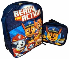 Large Backpack - Paw Patrol - Chase Action Navy w/Lunch Bag 16" School Boys NEW