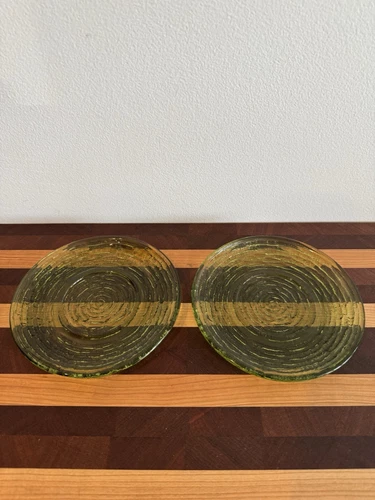 Vtg.  Anchor Hocking Soreno Avocado Green Glass Saucer Lot Of 2