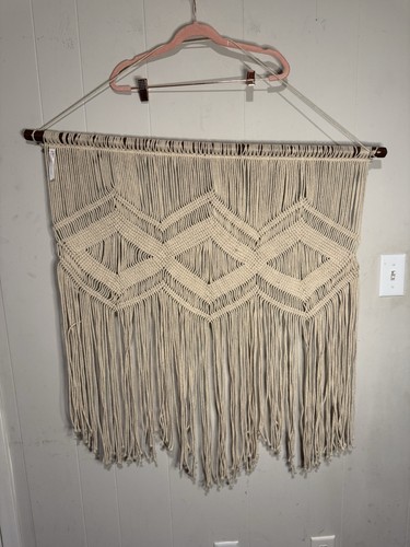 Handmade Macrame Wall Hanging Geometric Pattern Cream Color