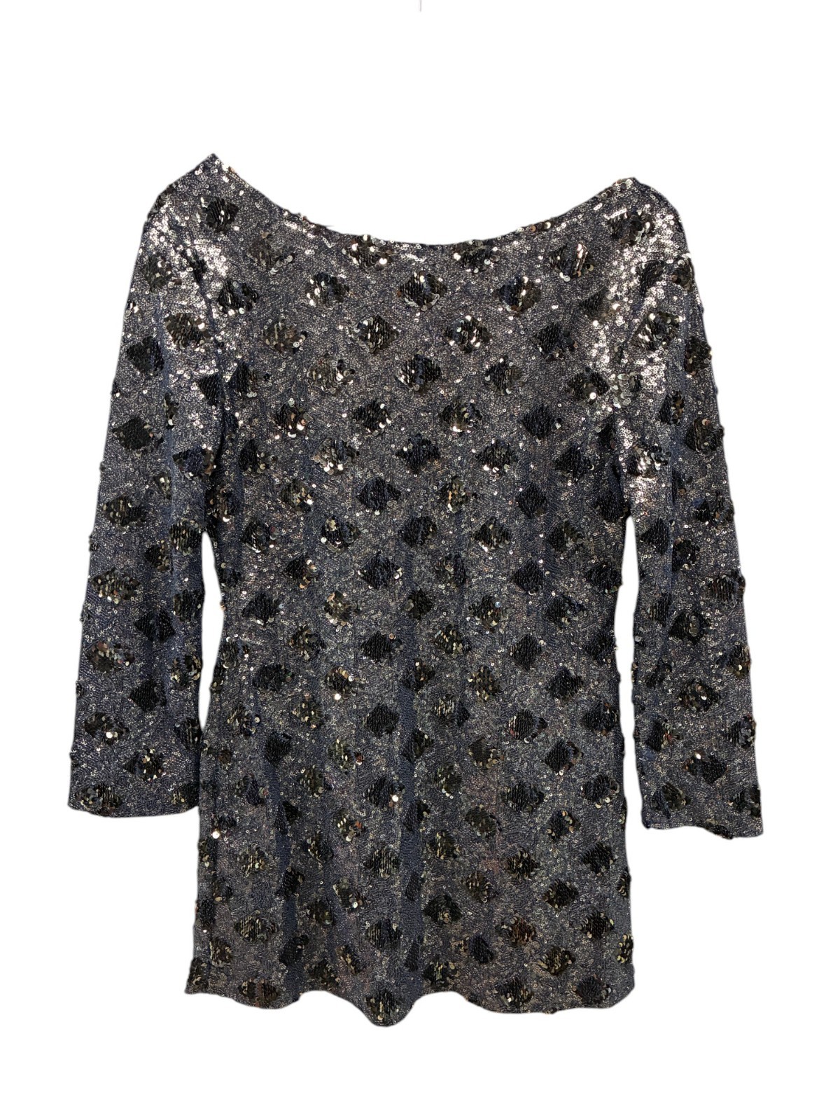 Zara Knit Sequin Tunic Top Women’s Size S Navy Blue Sparkle Party 3/4 Sleeve