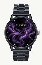 MASTRI NUCLEI Quartz Watch Black Metal Bracelet Black/Purple Abstract Dial 40mm