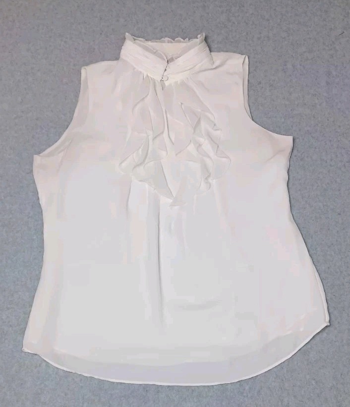 White House Black Market Sleeveless Ruffled Smocked Neck Blouse Womens Size...