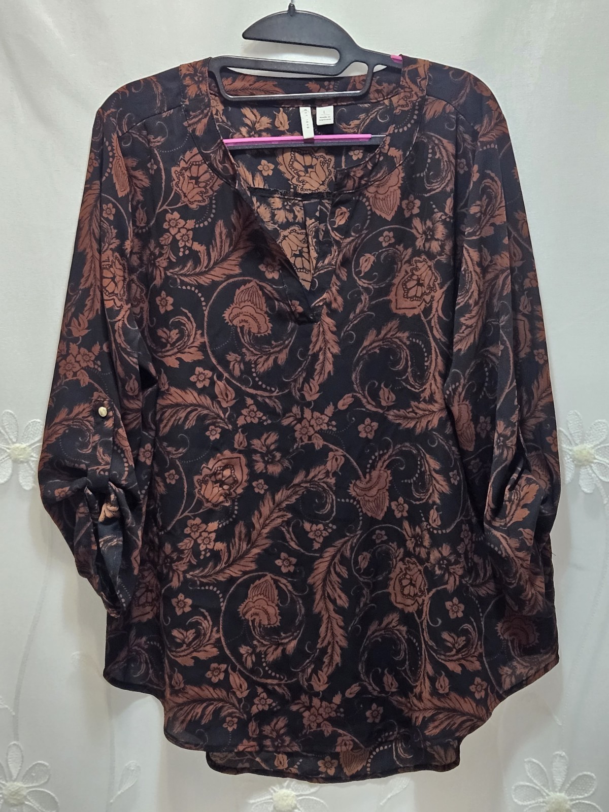 Est. 1946 Womens Large Brown Black Blouse Floral Career Business Office Casual-image