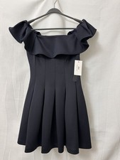 Halston Navy Blue Women's Short Dress Size 2 w/ Ruffled Sleeves & Pleated Bottom