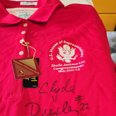 Clyde Drexler signed XL Men's Polo US Rep SJ Lee shirt