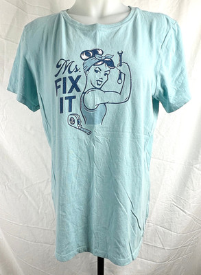 Life Is Good Light Blue Ms. Fix It Crusher-Lite Lady Contractor T-Shirt L
