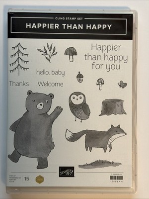 Stampin' Up! HAPPIER THAN HAPPY stamps, HAPPY FOREST Dies Bear Hiking Fox Owl 