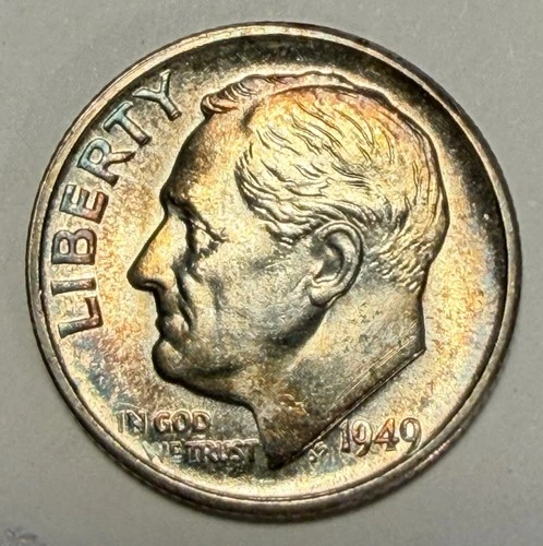 1949-S Silver Roosevelt Dime, Gem BU, Lightly Toned, Possibly Full Band FB FT