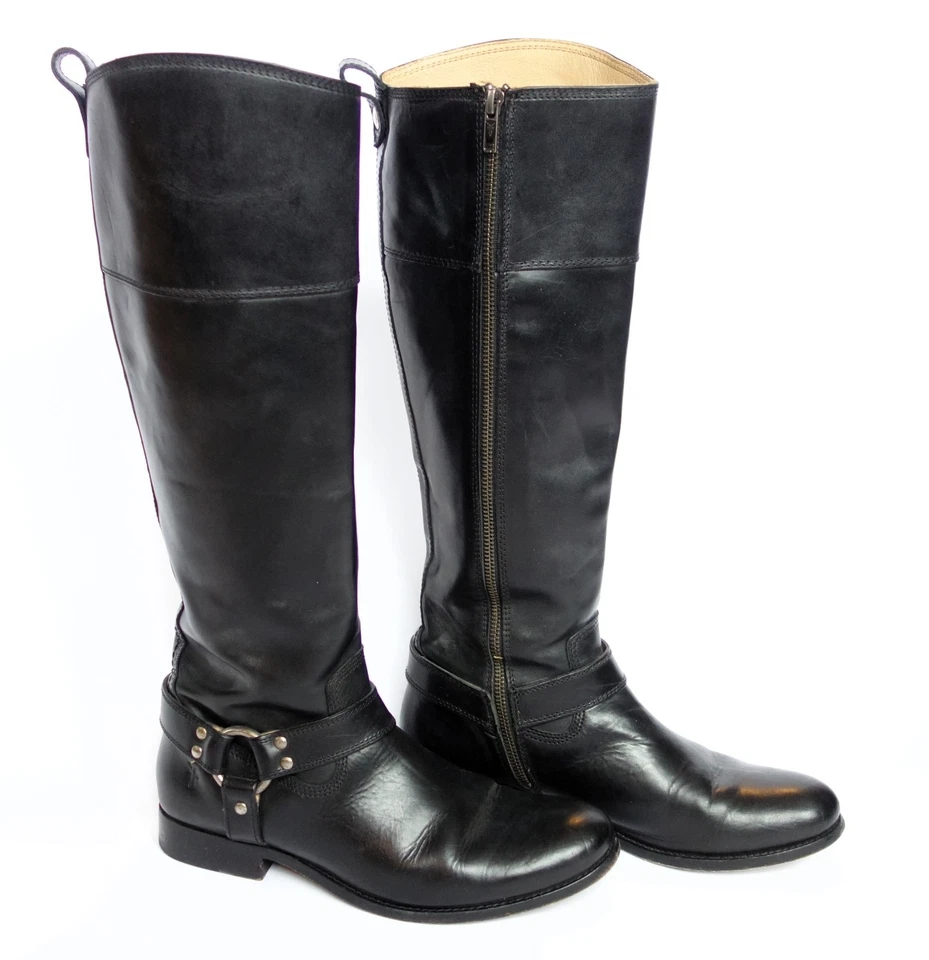 BOTAS DE PASSEIO FRYE Melissa Harness 76927 couro preto alto femininas 9 com reparo faça você mesmo - Imagem 4 de 4