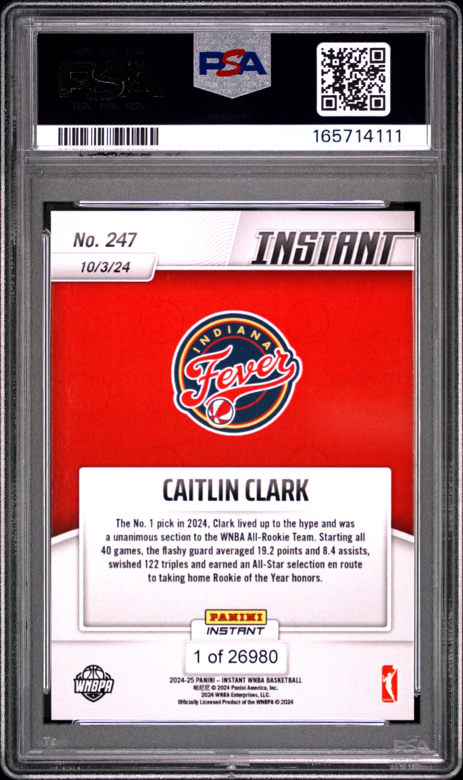 2024 PANINI INSTANT WNBA #247 CAITLIN CLARK ROOKIE RC PSA 3 view 2