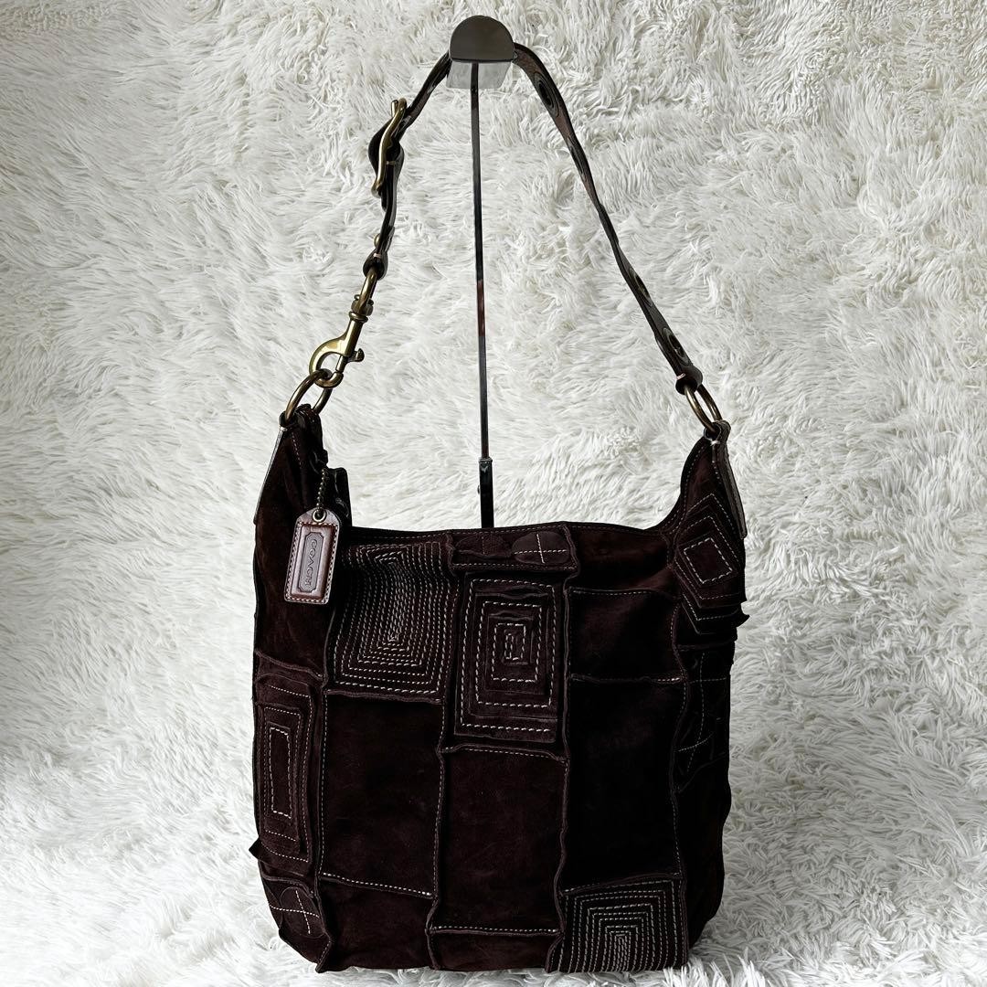 COACH Patchwork Duffle Shoulder Bag Dark Brown Le… - image 3