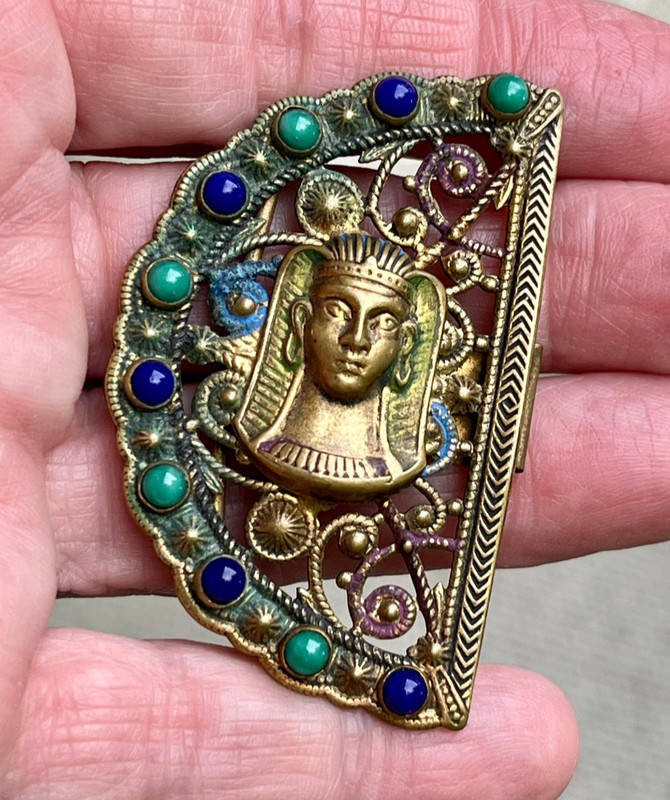 REPURPOSE Antique NEIGER CZECH Brass EGYPTIAN REVIVAL KING TUT halfBuckle CRAFTS