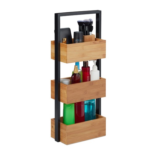 Scaffale da bagno in bambù Contenitore per cosmetici 3 ripiani Design moderno - Foto 1 di 8