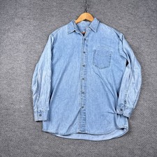 Vintage Calvin Klein Jeans Shirt Mens Medium M Blue Denim Button Up Long Sleeve