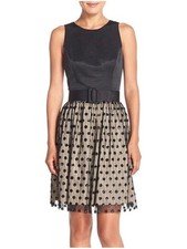 NWT Eliza J Size 4 Black Sequin Polka Dot Fit Flare Cocktail Party Dress