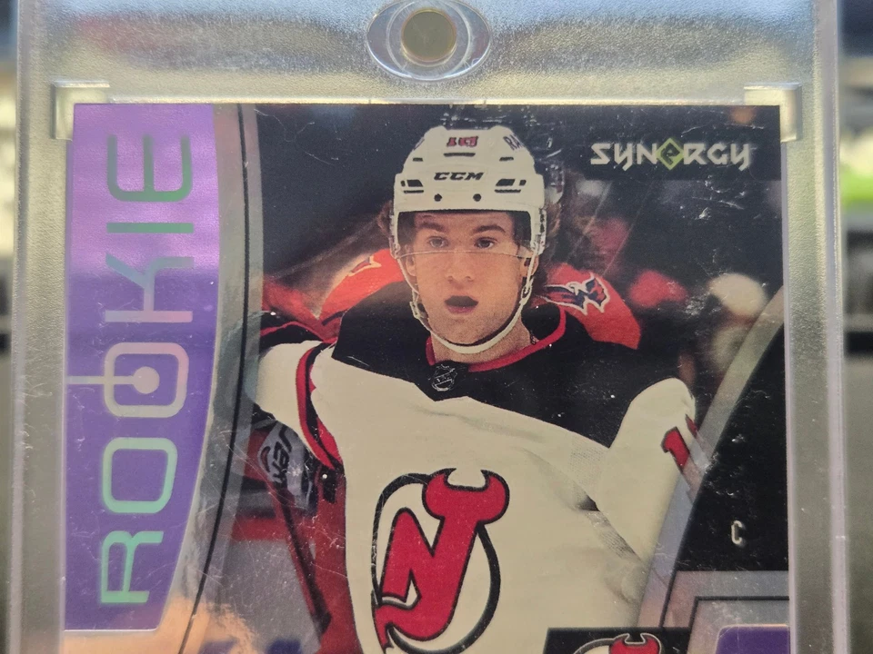 2021-22 UD Synergy Dawson Mercer Purple Rookie Auto /99 — Devils - Image 3 of 4