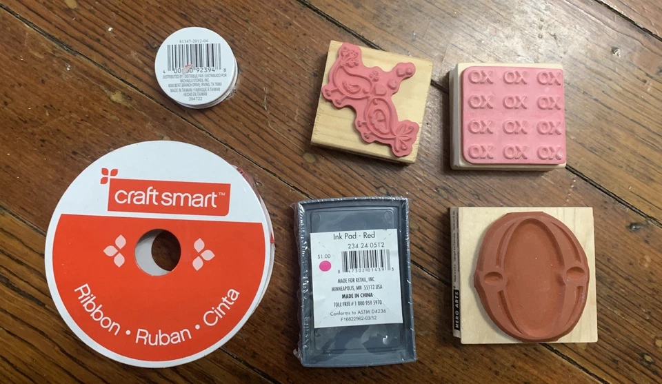 Valentines hearts Craft Satin Ribbon Lot Rubber Stamp NEW wooden - Image 2 of 3