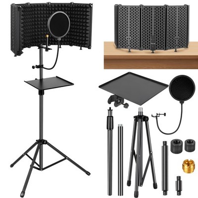 Microphone Stand with Isolation Shield Pop Filter Tripod Foldable Sound