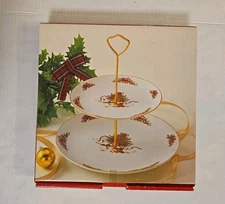 Vintage Christmas Porcelain 2 Tier Tid Bit Dish #670-018  Made in Japan 