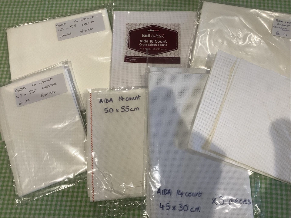 Job Lot Aida Fabric For Cross Stitch, 14 16 18 Count, White Blue Iridescent, New - Image 2 of 4
