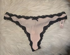 Victorias Secret Lace Trim Thong Panty Underwear Strappy M / Medium, Pink, NWT