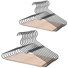 Premium Black Matt Metal Suit Clothes Hanger 20 Pack with a Smooth Beech Wood...