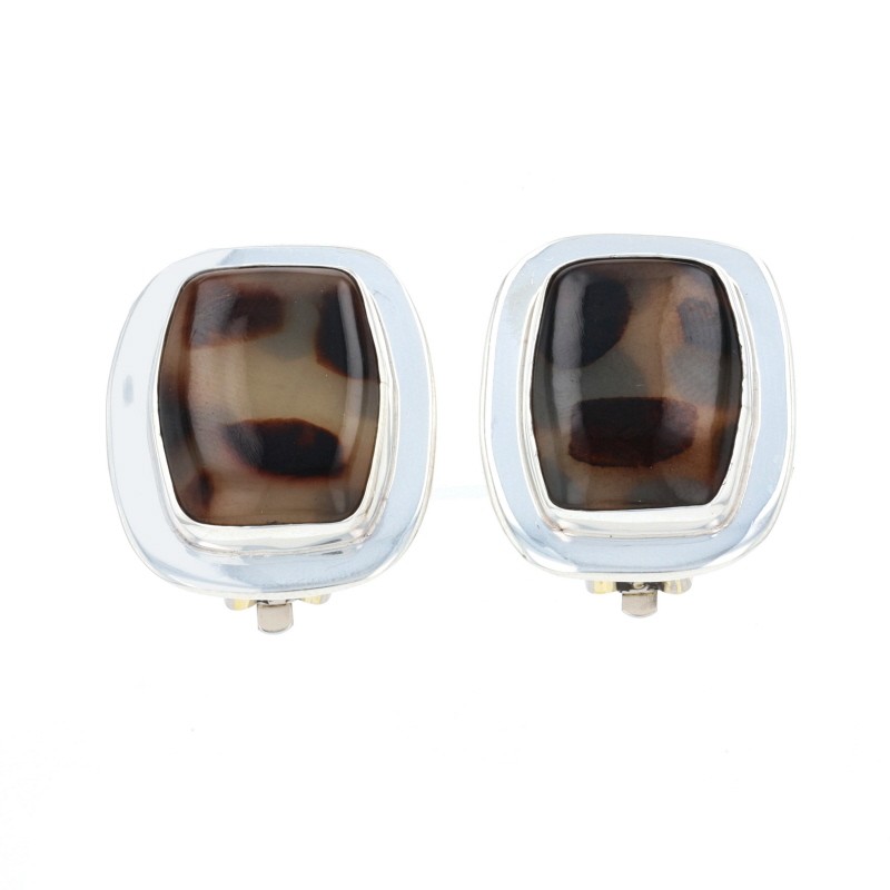 Sterling Simulated Tortoise Shell Large Stud Earr… - image 1