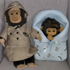 Rainforest Cafe Toys Hosung Monkey Hand Puppet Lot Safari Outfit Swaddle Baby