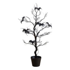 Nearly Natural 3ft Pre-Lit Halloween Black Spooky Twig Tree w/ Bats 100 LED
