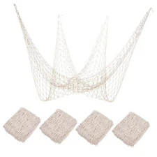 4 Pieces Natural Fish Net Decoration 80" x 40", Wall Hanging Cotton Fishnet 