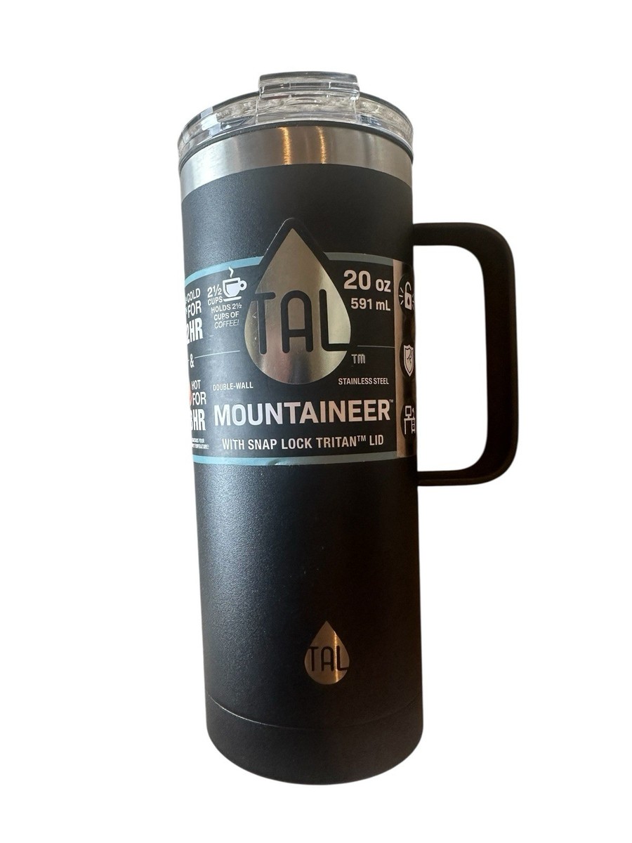 Tal Mountaineer Stainless Steel Black Travel Mug 20oz Hot Cold Tritan Lid
