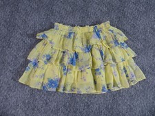 Love Shack Fancy Brynlee Tiered Floral Print Mini Skirt Womens Small Silk Yellow