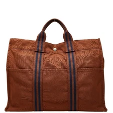 Hermès Foule Tote MM Bag Brown Navy Canvas Women's HERMES GZl1cw2y