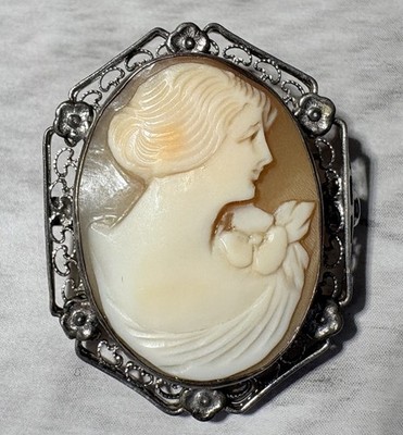 Lovely and Delicately Featured Antique Hand Carved Cameo Pin